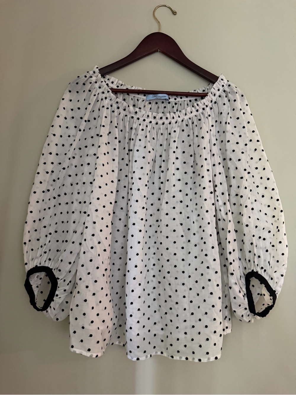 Blumarine | White anBlack Embroidered Polka Dot Cotton Balloon Sleeve